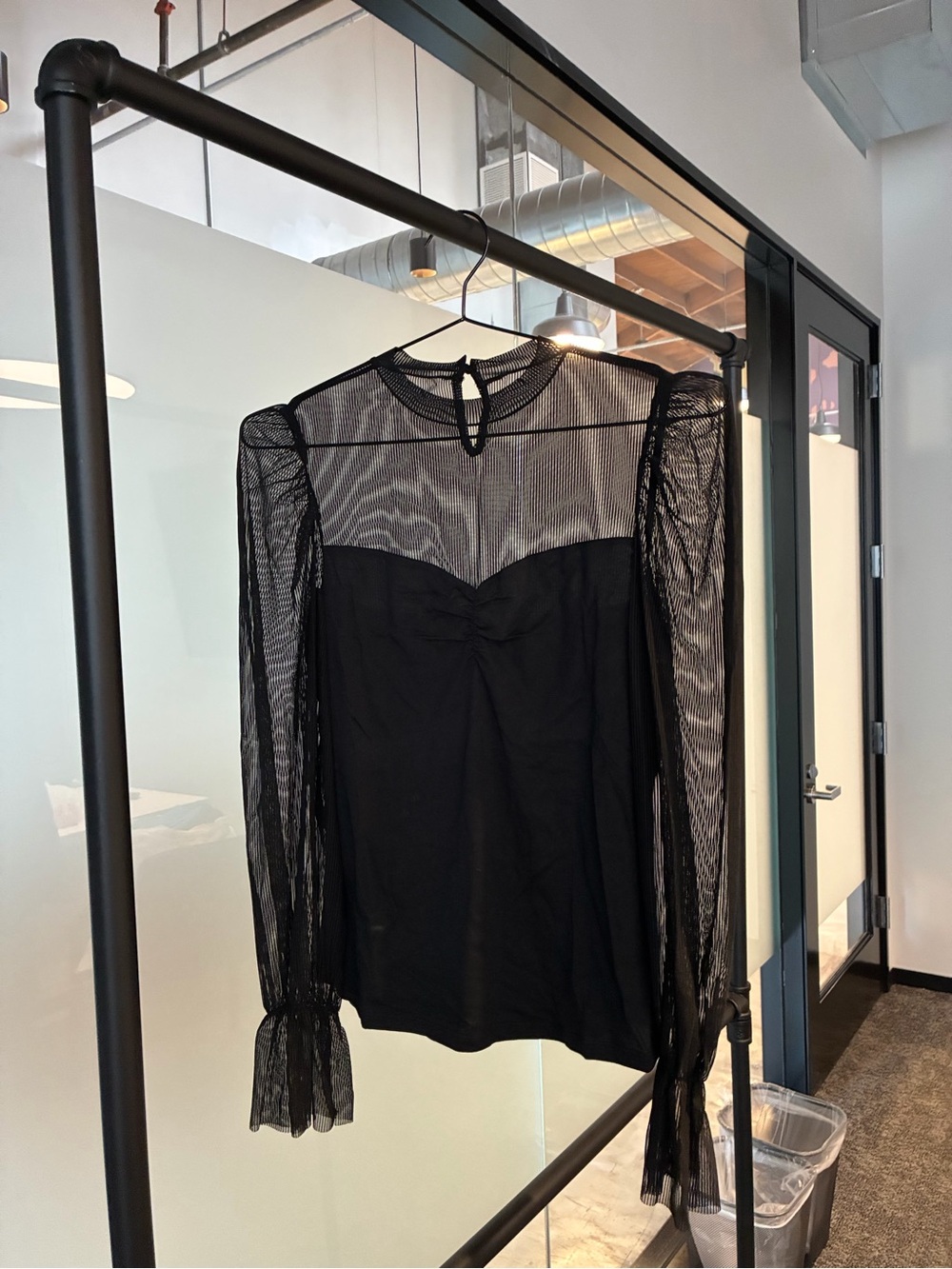 Black Mesh Sleeve Women's Top